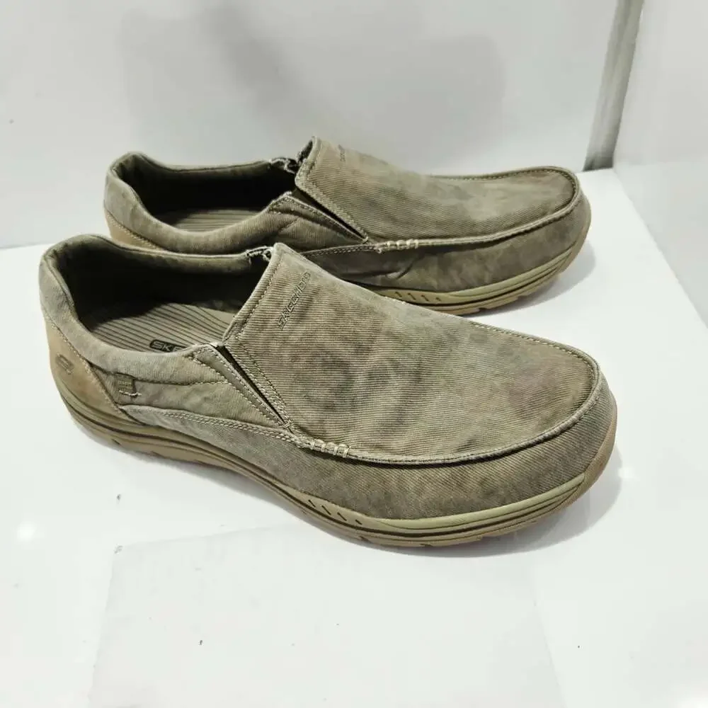 Skechers Expected Avillo Relaxed Fit Slip-On Shoes Size 14 Khaki Canvas
